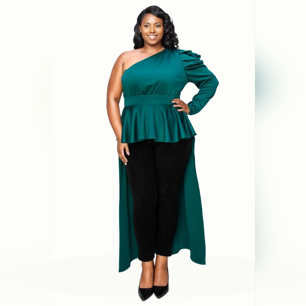 NEW NWOT LIVD Nicole The One Shoulder Green Peplum Top Size 3XL
